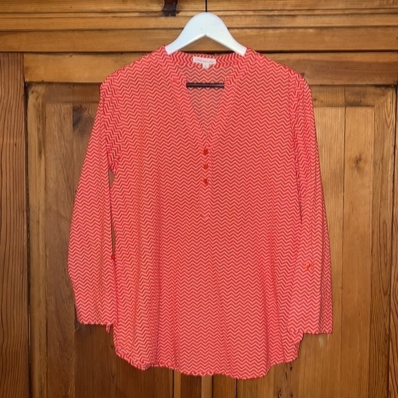Hester & Orchard Orange & White Chevron Pop over Blouse Sz. S - Picture 1 of 14
